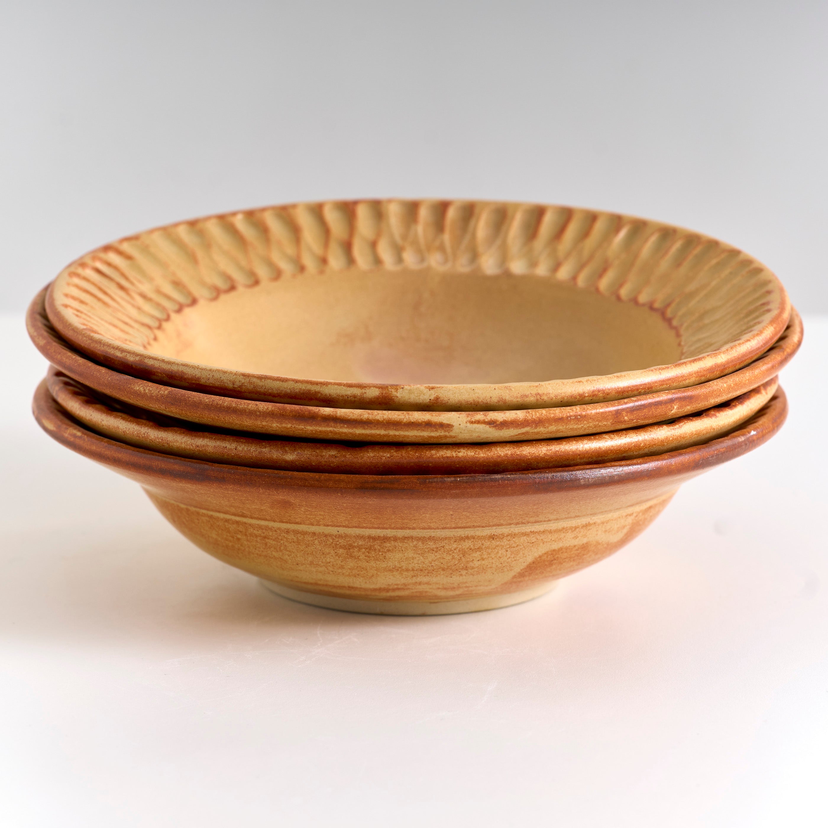 Wide-Rimmed Pasta Bowl with Carved Detail