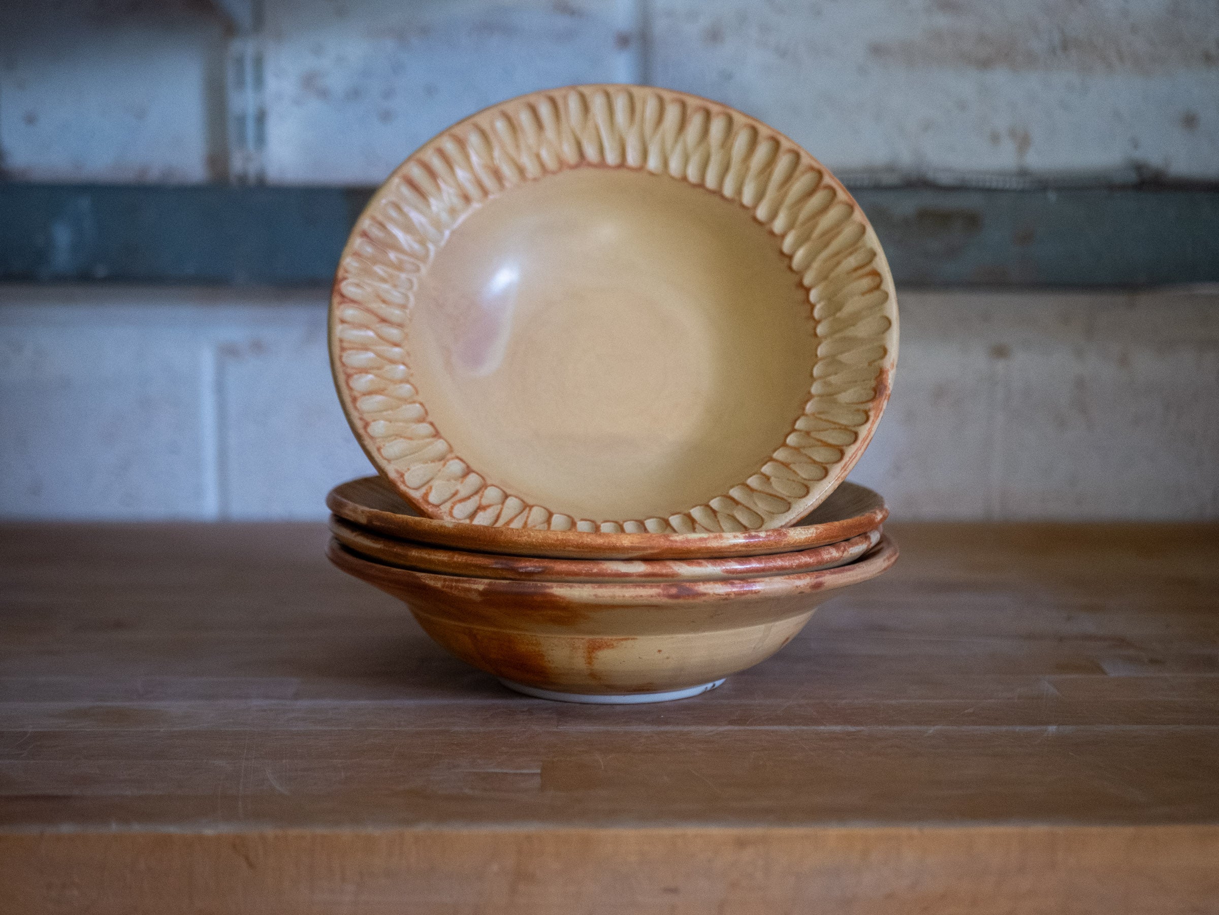 Wide-Rimmed Pasta Bowl with Carved Detail