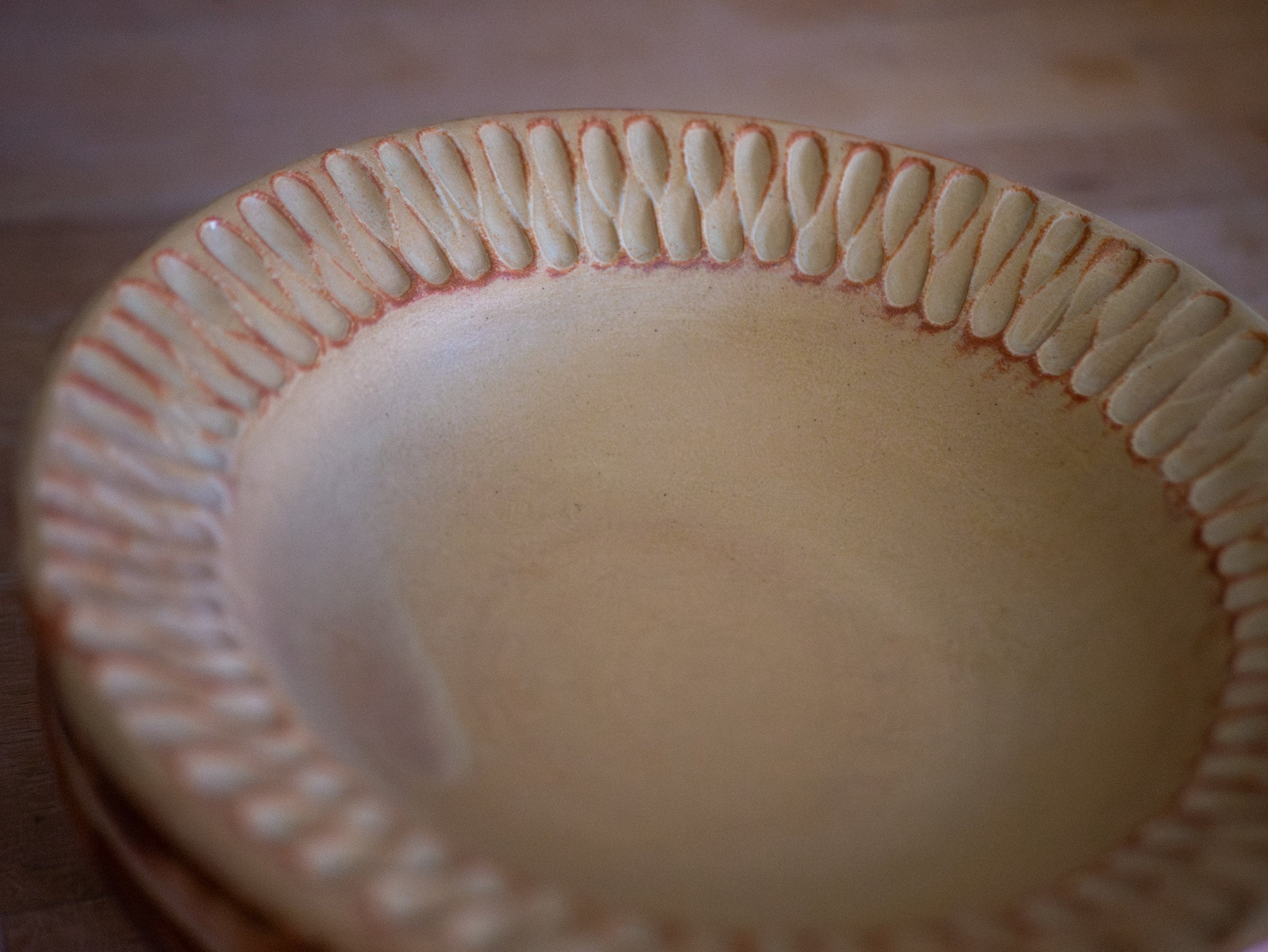 Wide-Rimmed Pasta Bowl with Carved Detail