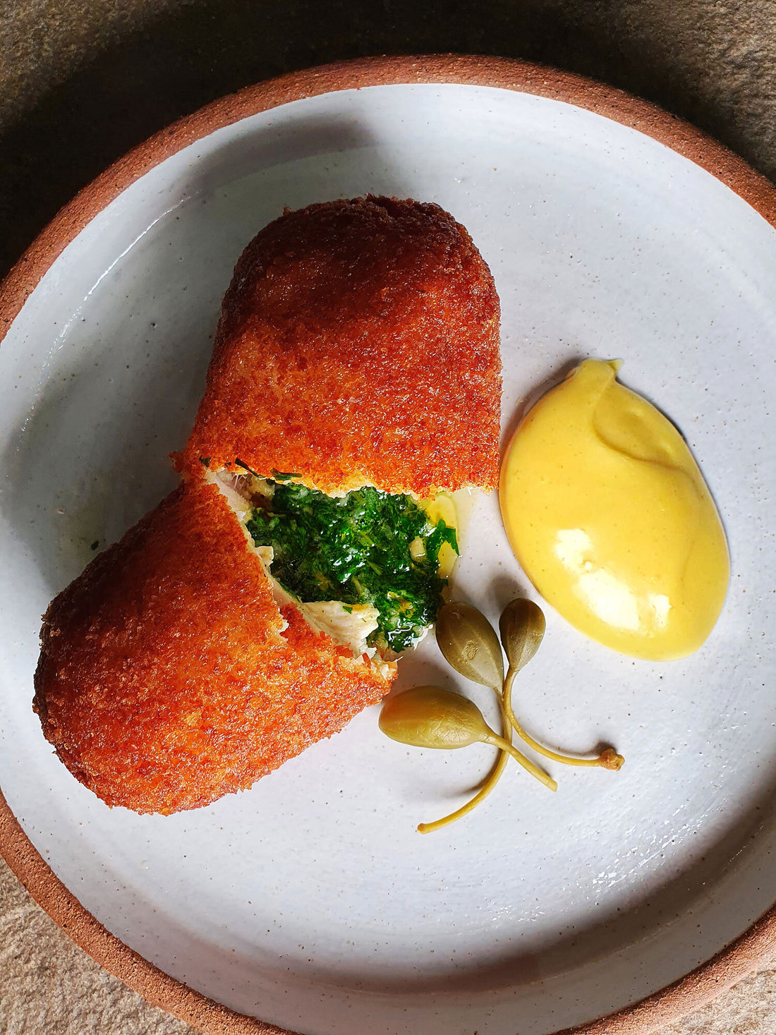 Simmie's Recipes: Tarragon Chicken Kiev with Truffle Mayo and Caper Berries
