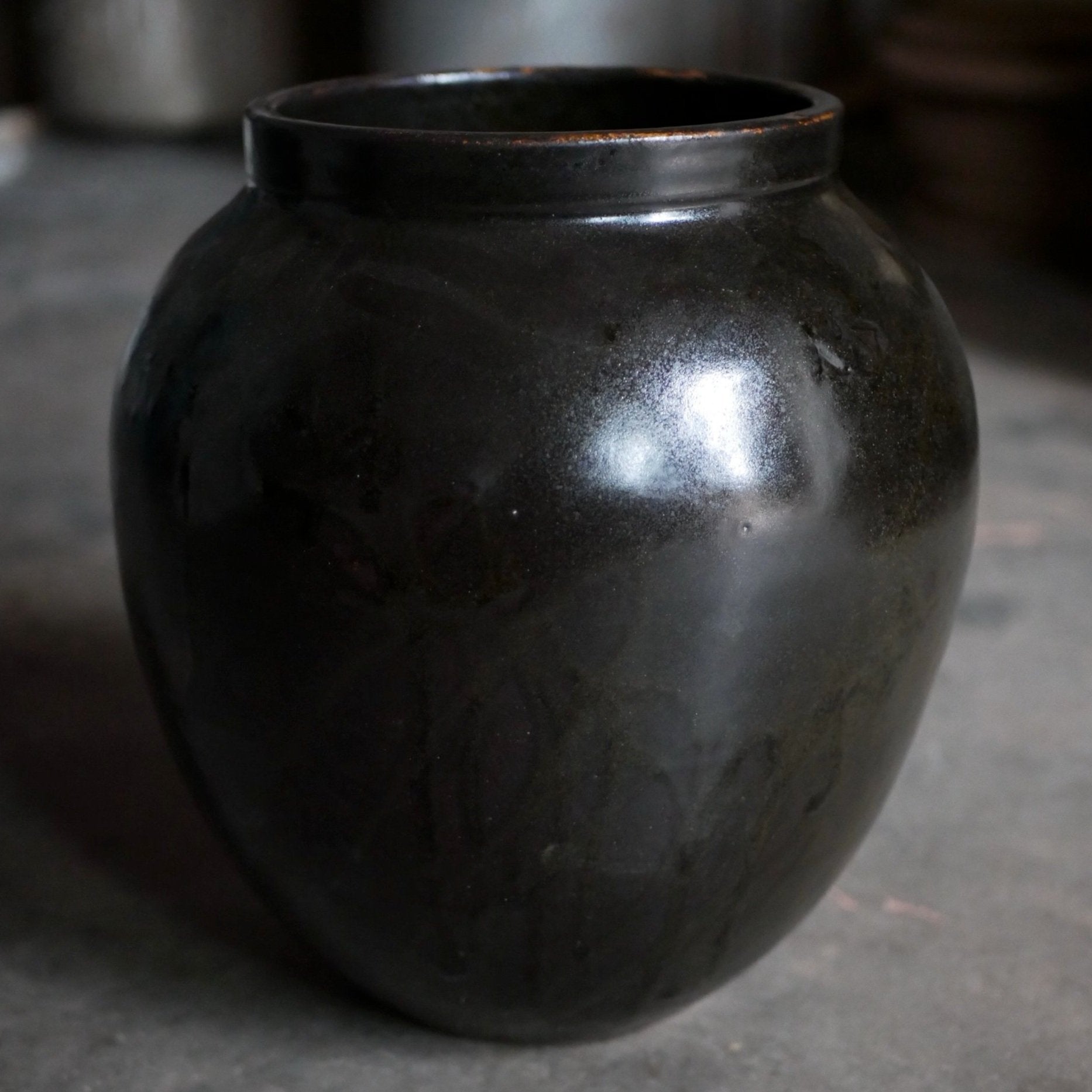 Tenmoku Glazed Speckled White Stoneware Vase