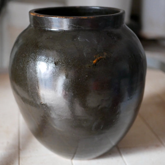 Tenmoku Glazed Speckled White Stoneware Vase