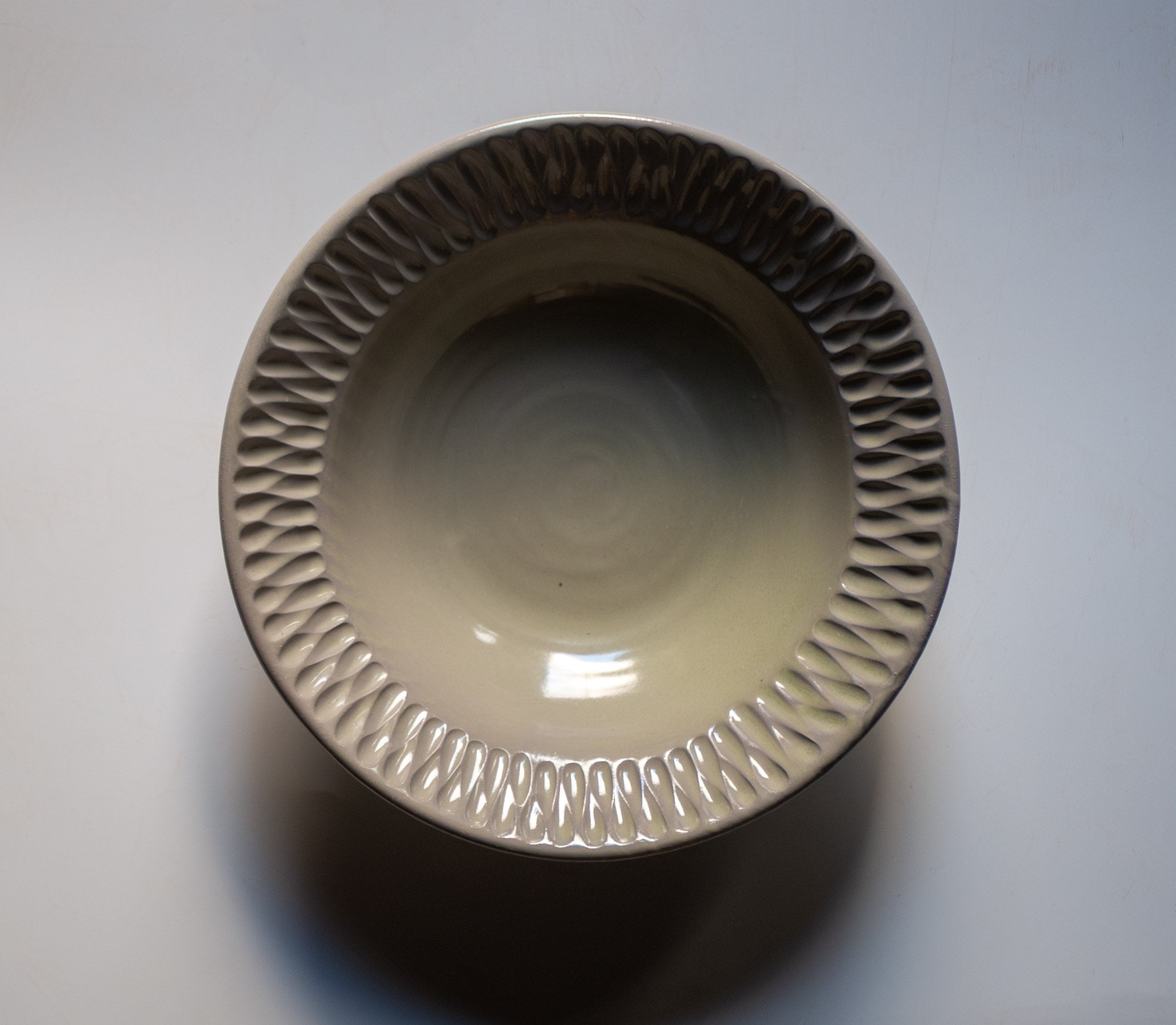 Wide-Rimmed Pasta Bowl with Carved Detail