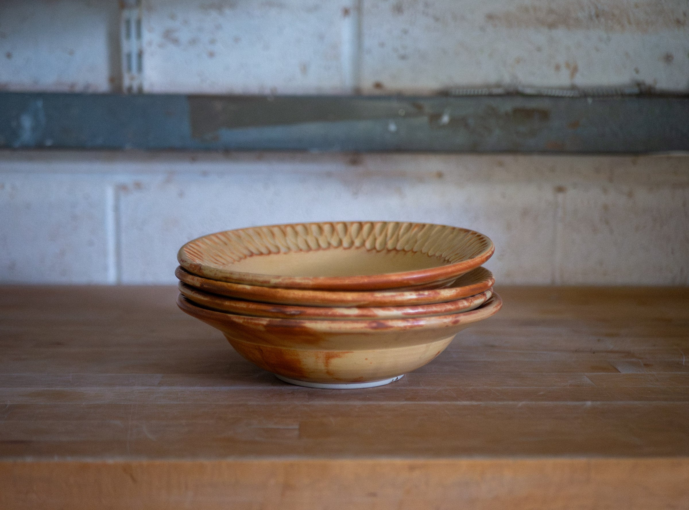 Wide-Rimmed Pasta Bowl with Carved Detail